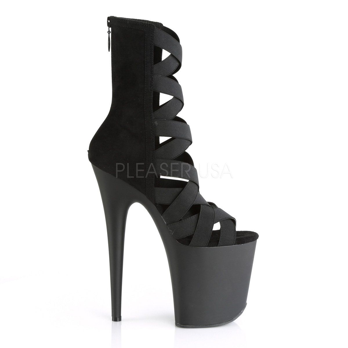 FLAMINGO-800-24 Black Elastic Band-Microfiber Platform Sandal Pleaser