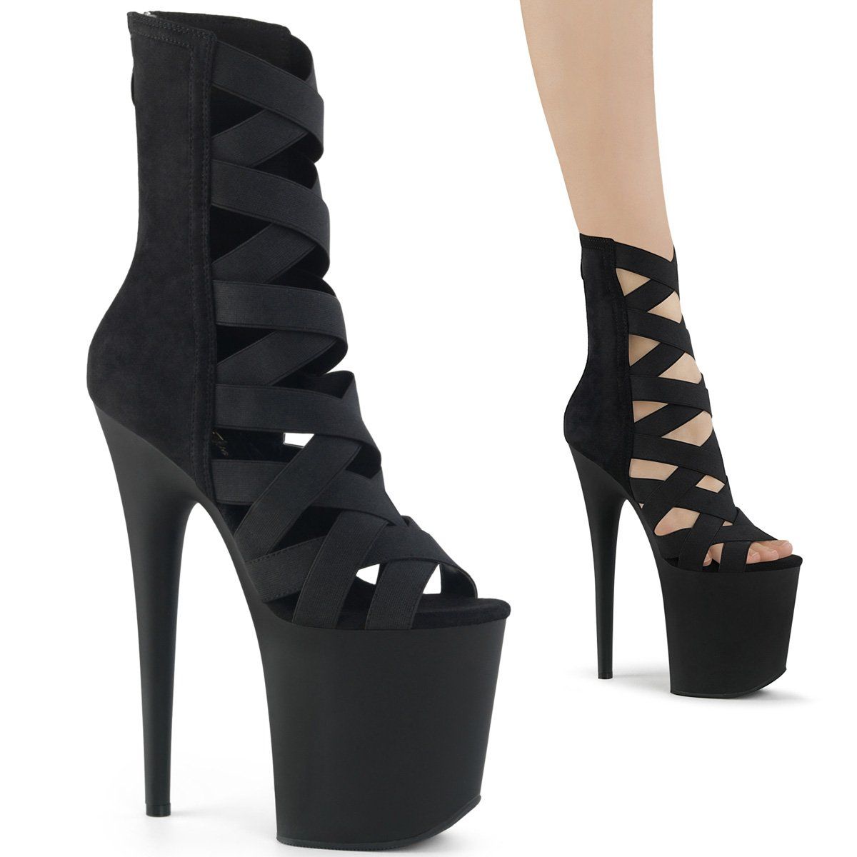 FLAMINGO-800-24 Black Elastic Band-Microfiber Platform Sandal Pleaser
