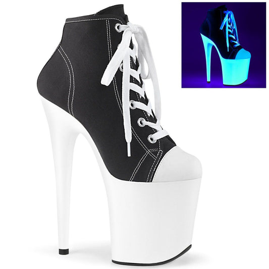 FLAMINGO-800SK-02 Black Canvas/Neon White Sneaker Heels Pleaser