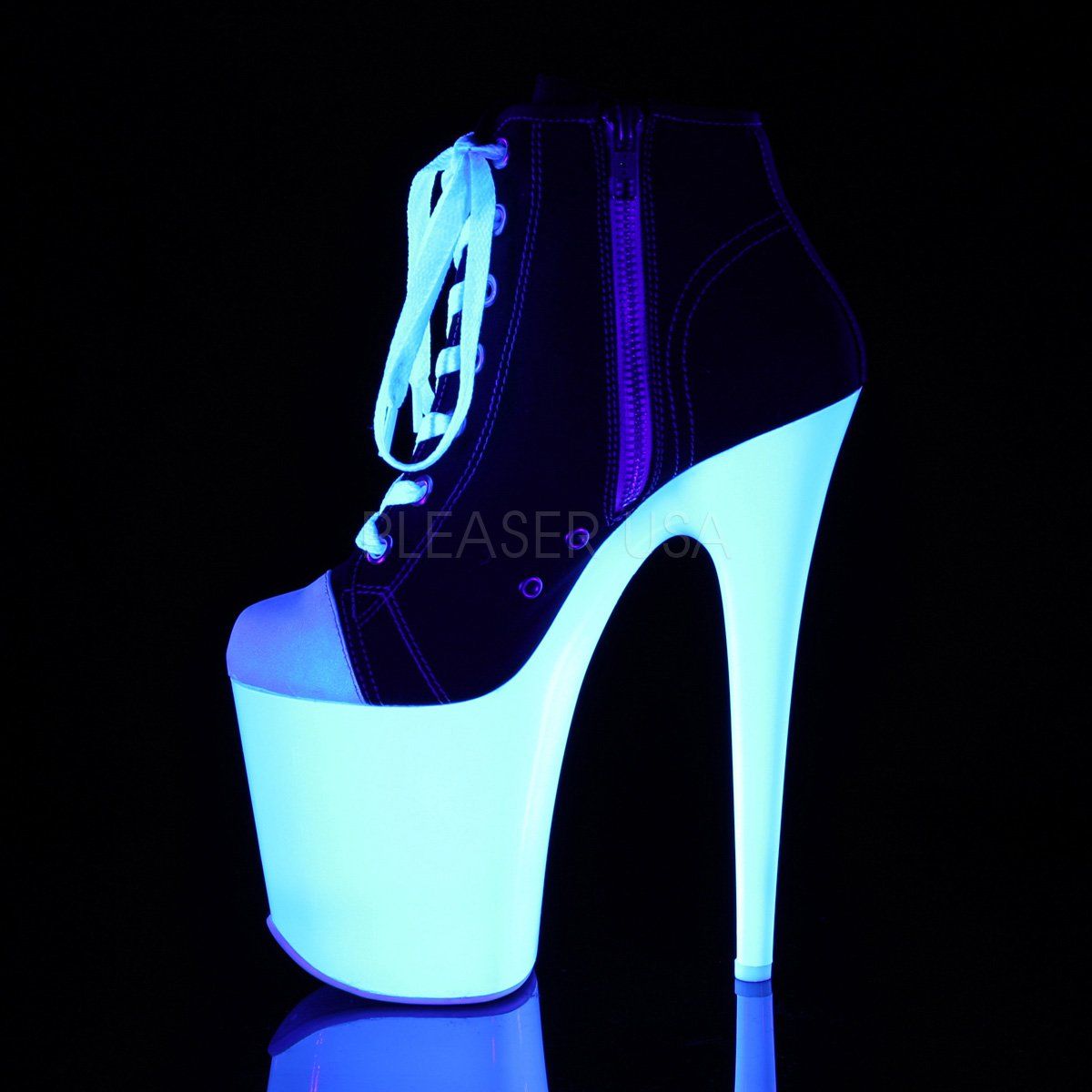 FLAMINGO-800SK-02 Black Canvas/Neon White Sneaker Heels Pleaser