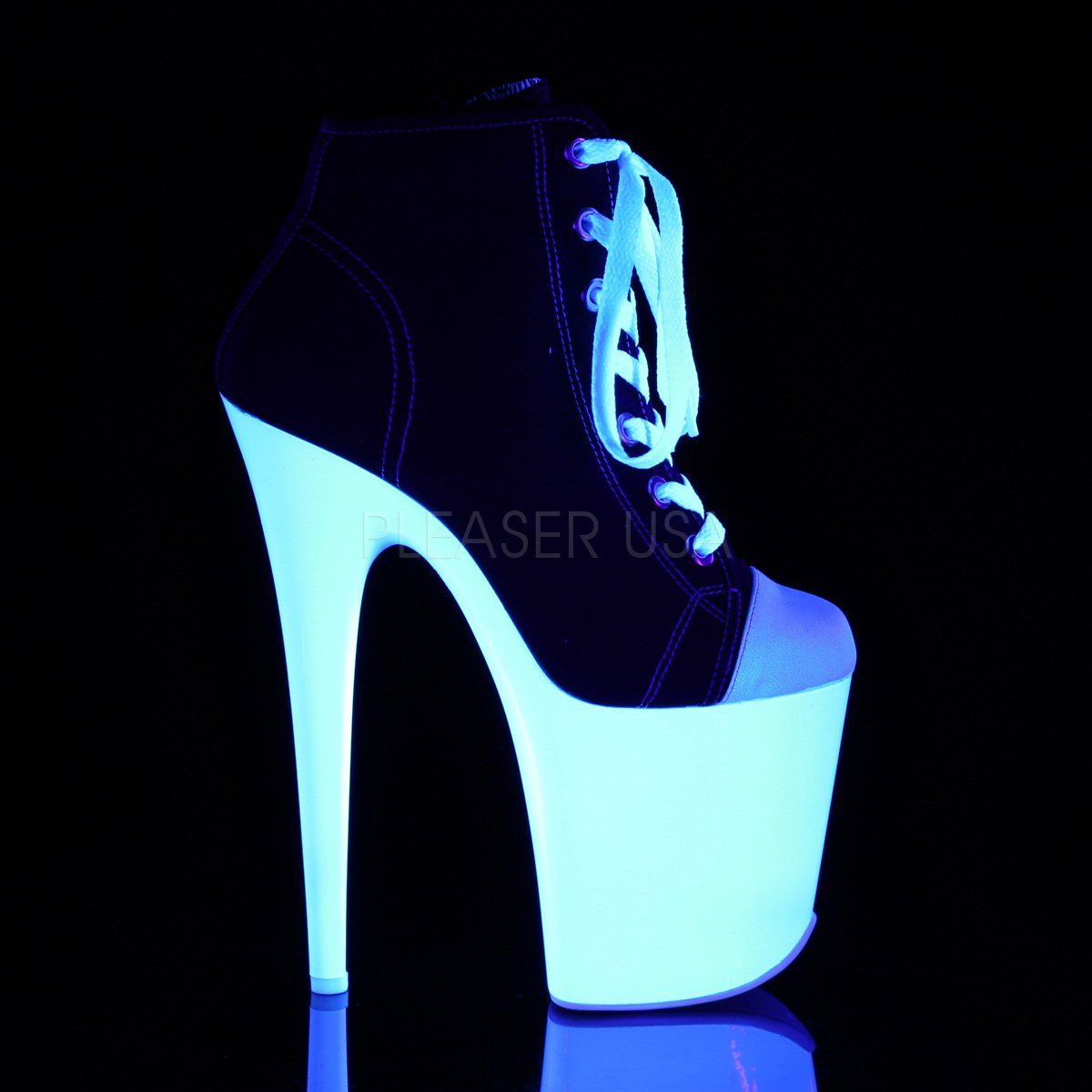 FLAMINGO-800SK-02 Black Canvas/Neon White Sneaker Heels Pleaser