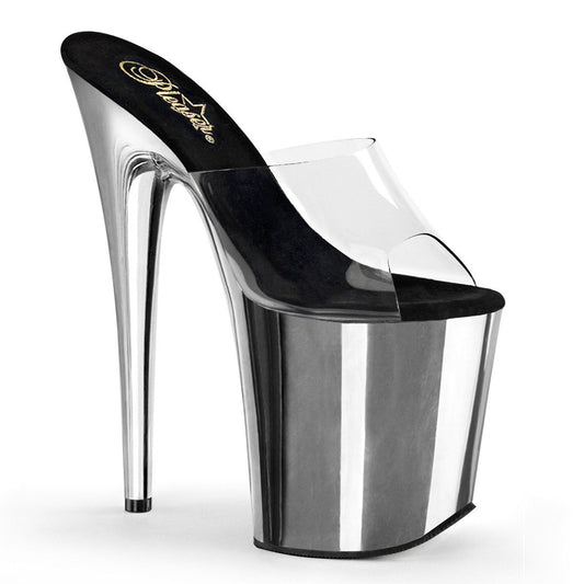 FLAMINGO-801 Clear/Silver Chrome Slide Pleaser