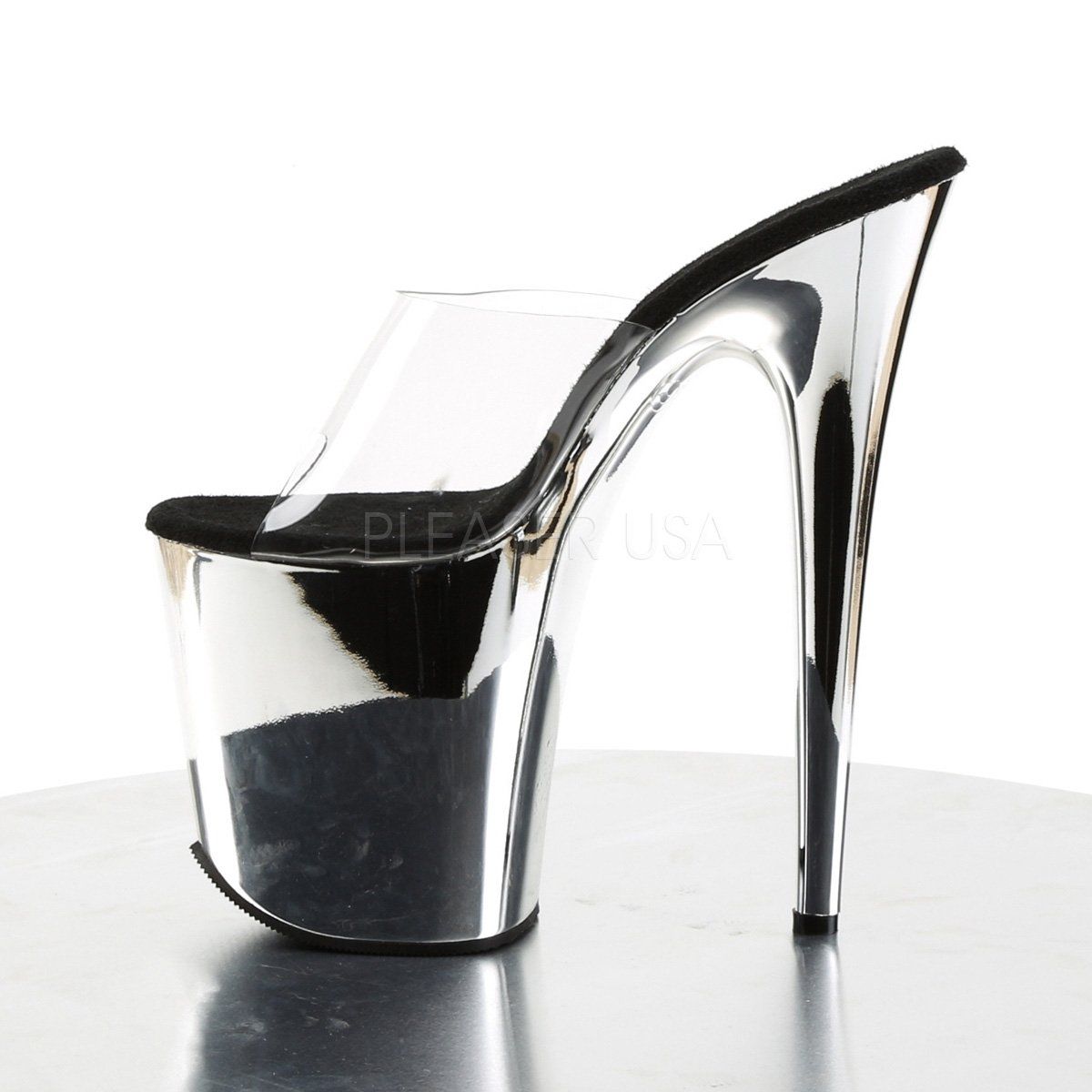 FLAMINGO-801 Clear/Silver Chrome Slide Pleaser