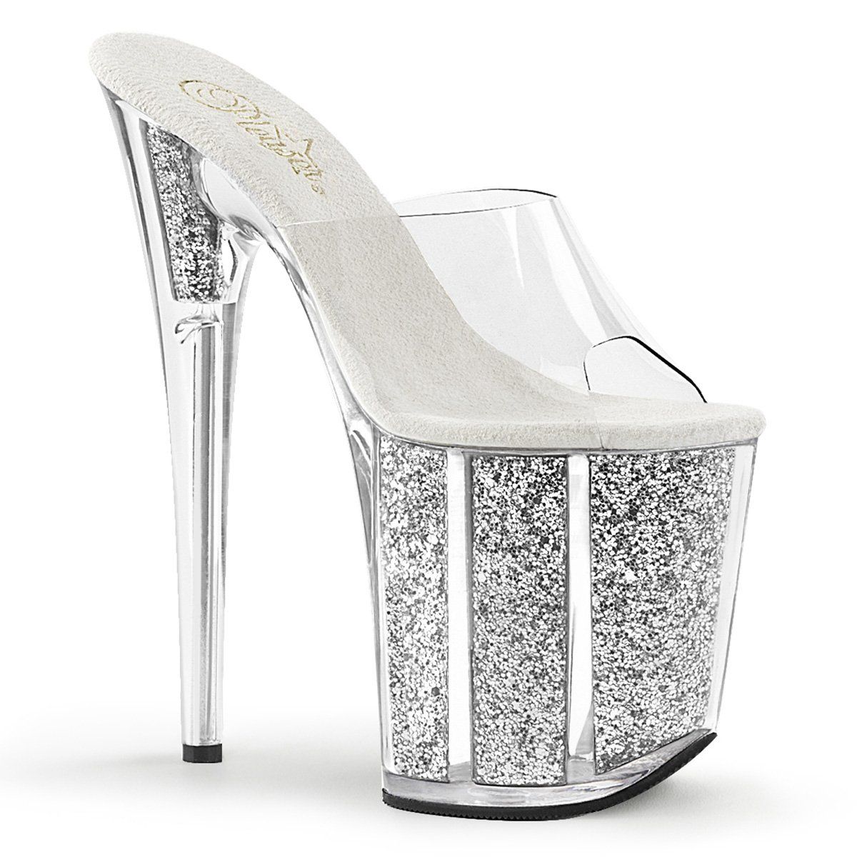 FLAMINGO-801G Clear/Silver Glitter Slide Pleaser