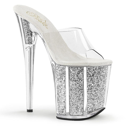FLAMINGO-801G Clear/Silver Glitter Slide Pleaser