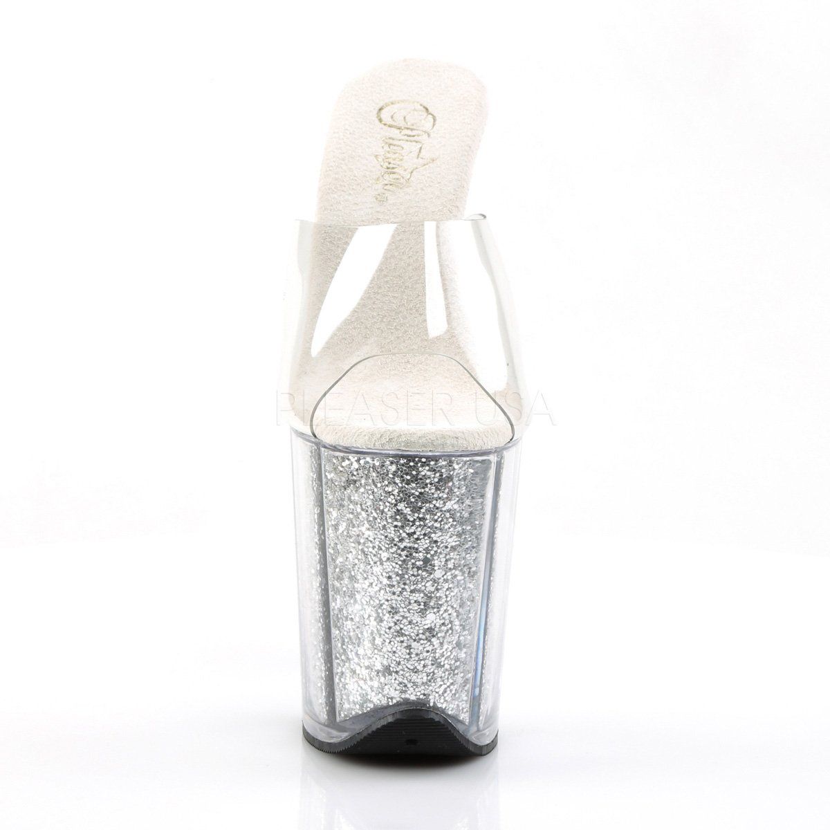 FLAMINGO-801G Clear/Silver Glitter Slide Pleaser