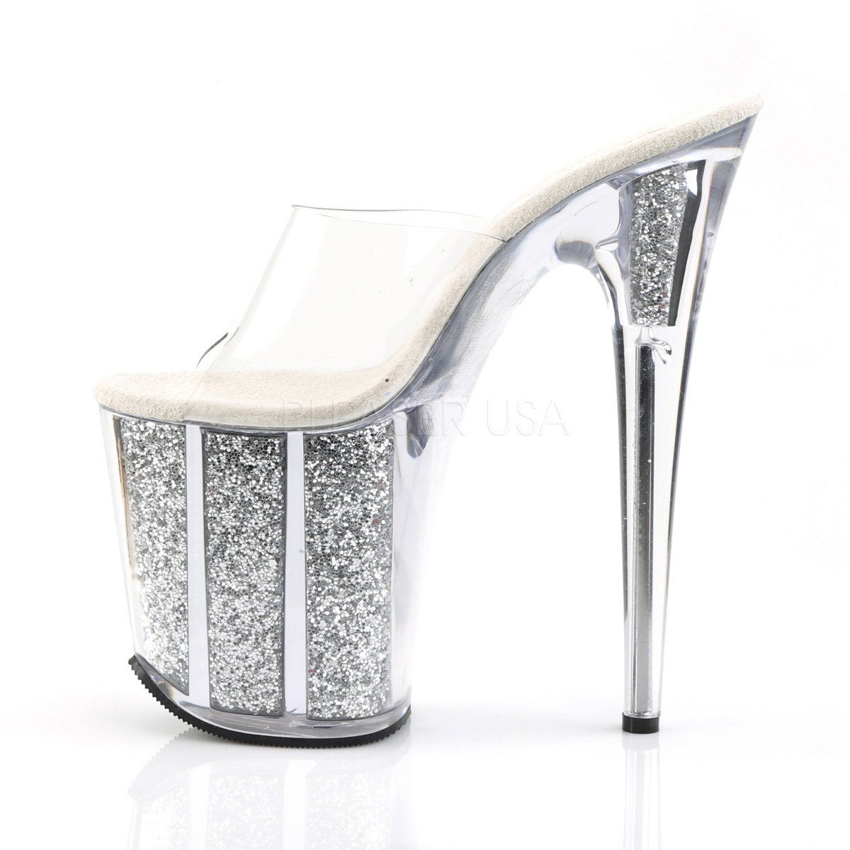 FLAMINGO-801G Clear/Silver Glitter Slide Pleaser