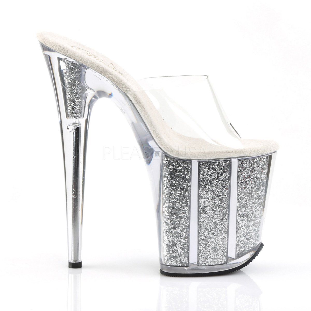FLAMINGO-801G Clear/Silver Glitter Slide Pleaser