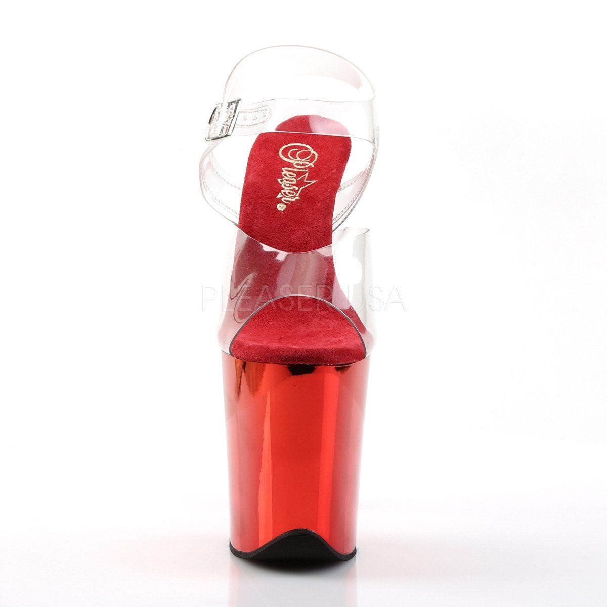 FLAMINGO-808 Clear/Red Chrome Platform Sandal Pleaser