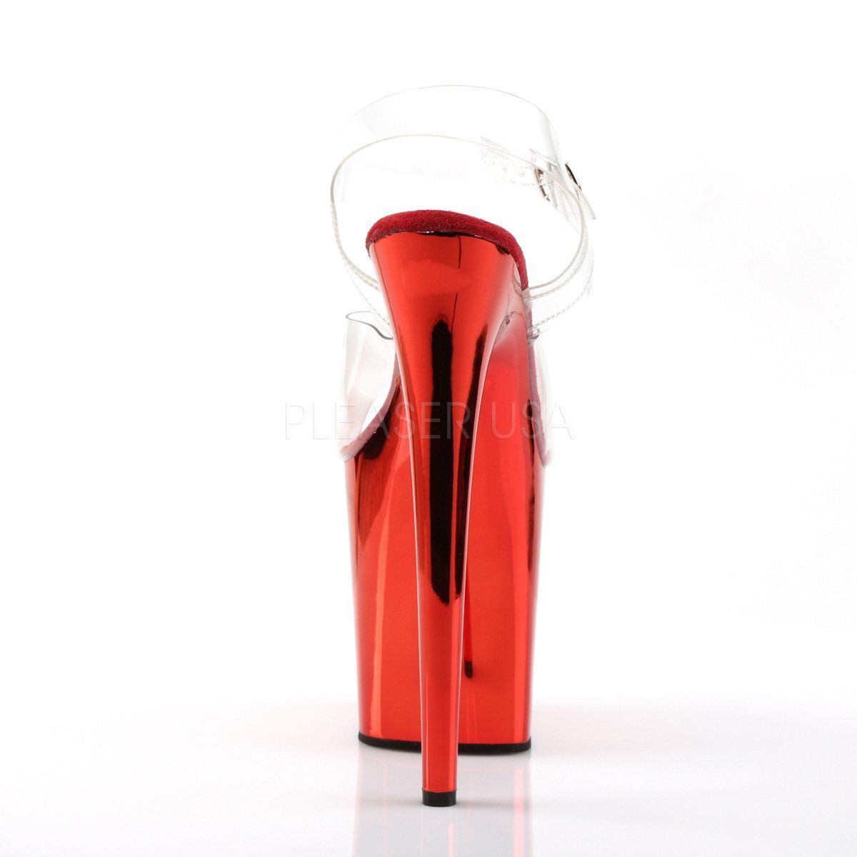 FLAMINGO-808 Clear/Red Chrome Platform Sandal Pleaser
