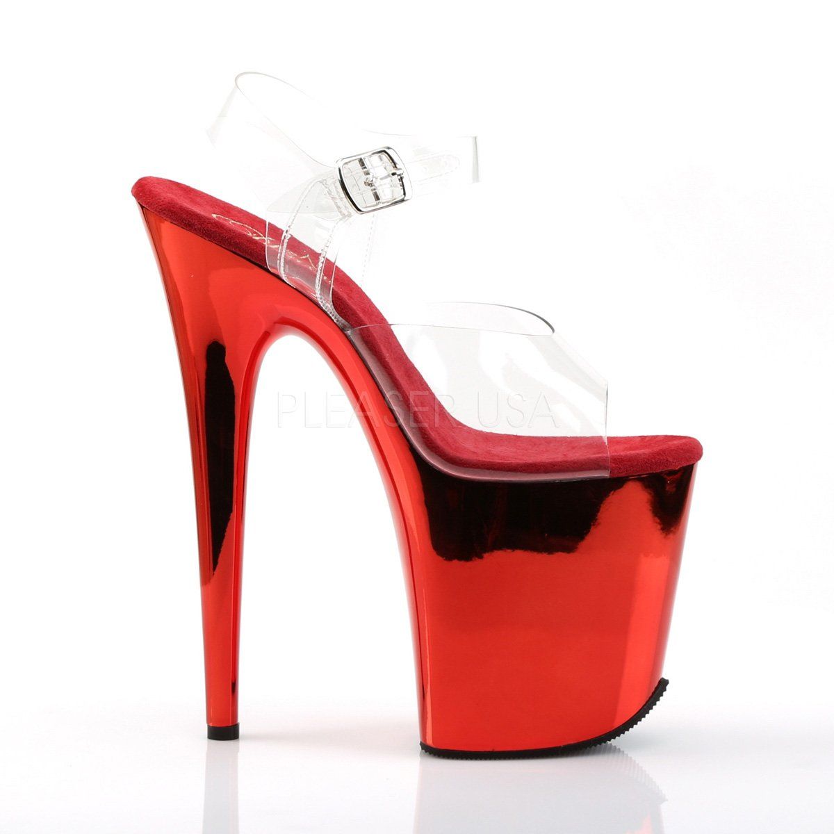 FLAMINGO-808 Clear/Red Chrome Platform Sandal Pleaser