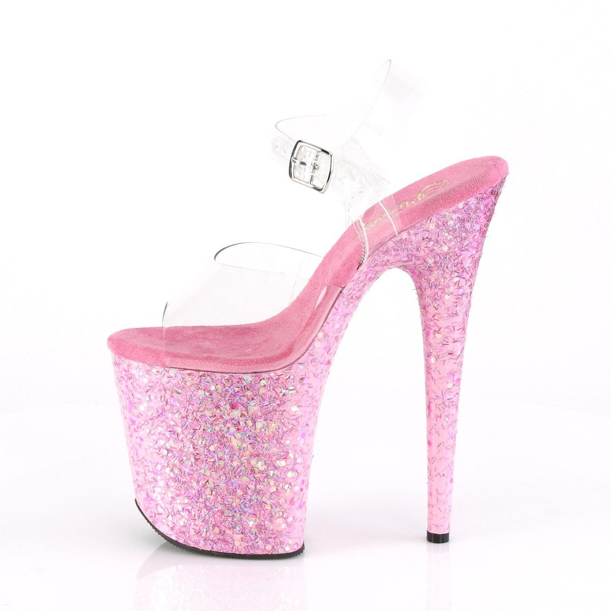 FLAMINGO-808CF Clear/Pink Confetti Platform Sandal Pleaser