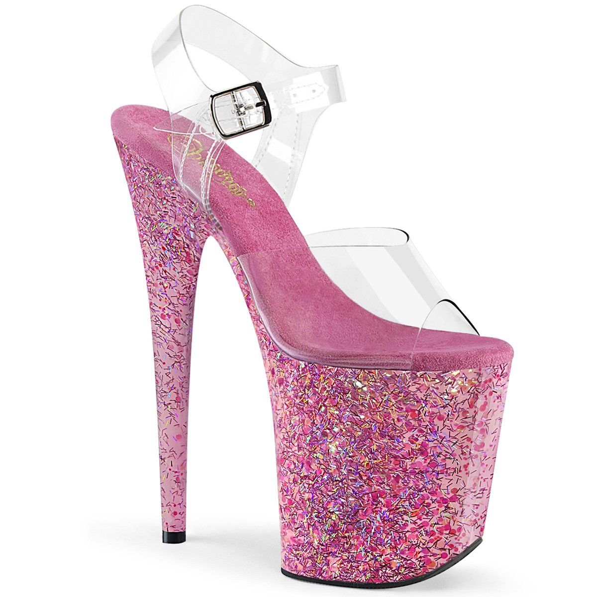 FLAMINGO-808CF Clear/Pink Confetti Platform Sandal Pleaser