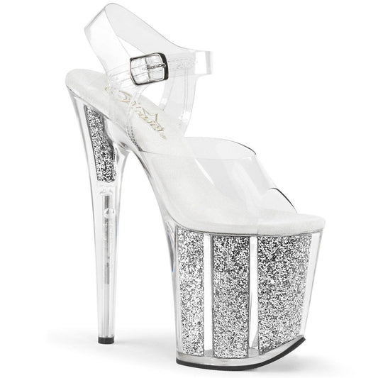 FLAMINGO-808G Clear/Silver Glitter Platform Sandal Pleaser