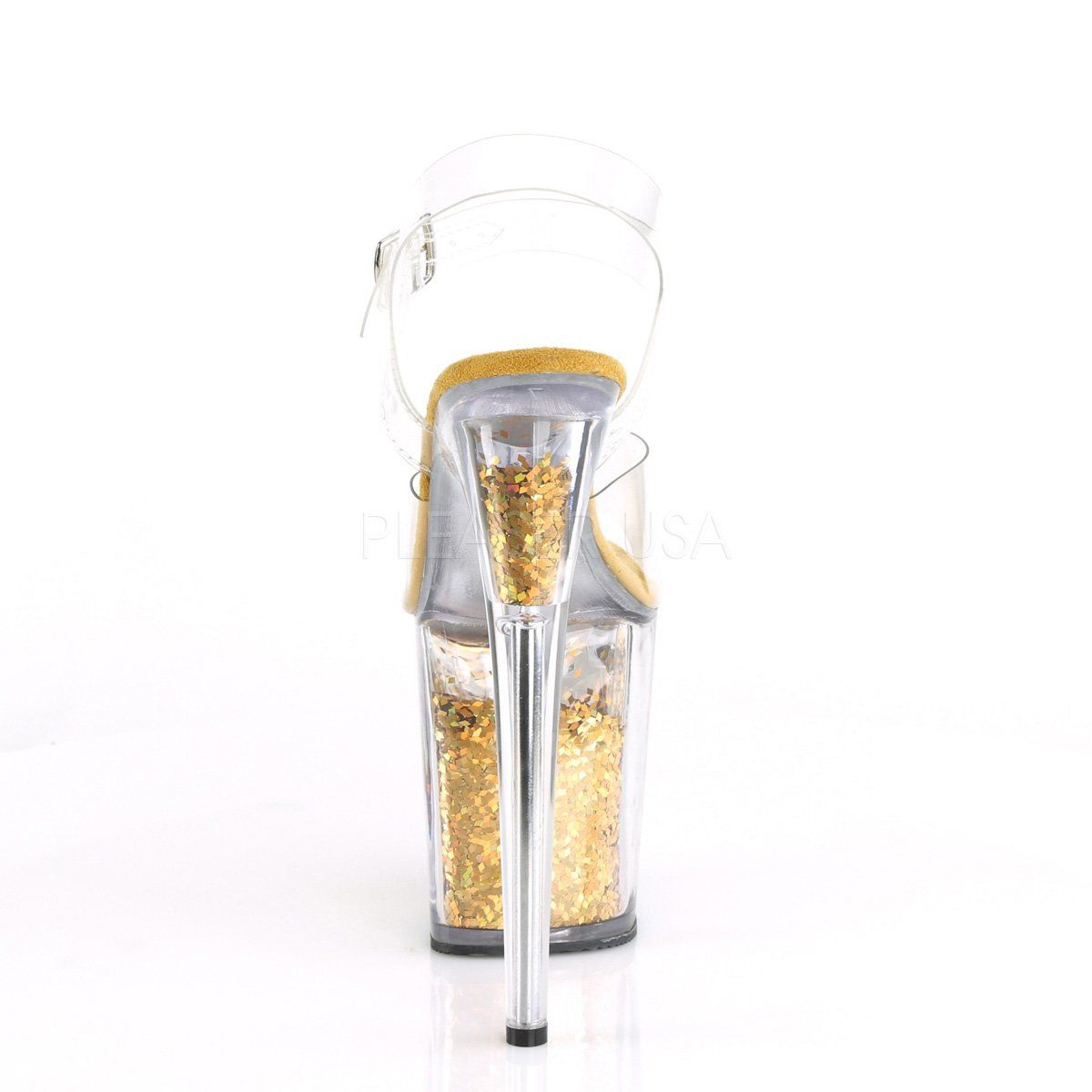 FLAMINGO-808GF Clear/Gold Multi Glitter Platform Sandal Pleaser