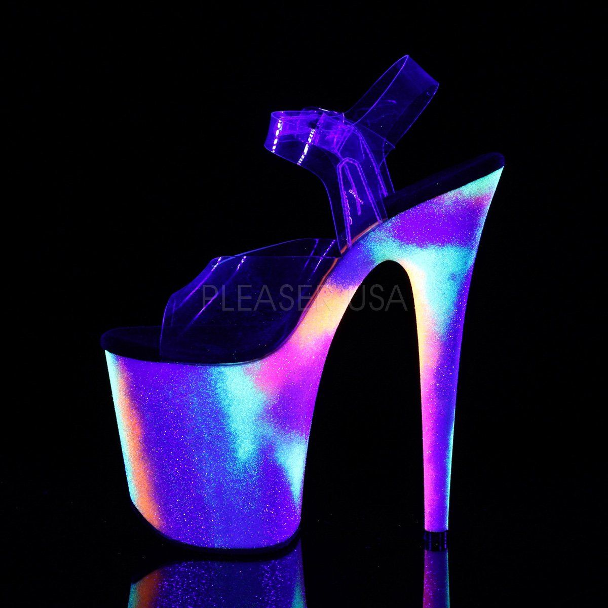 FLAMINGO-808GXY Clear/Neon Glitter Platform Sandal Pleaser