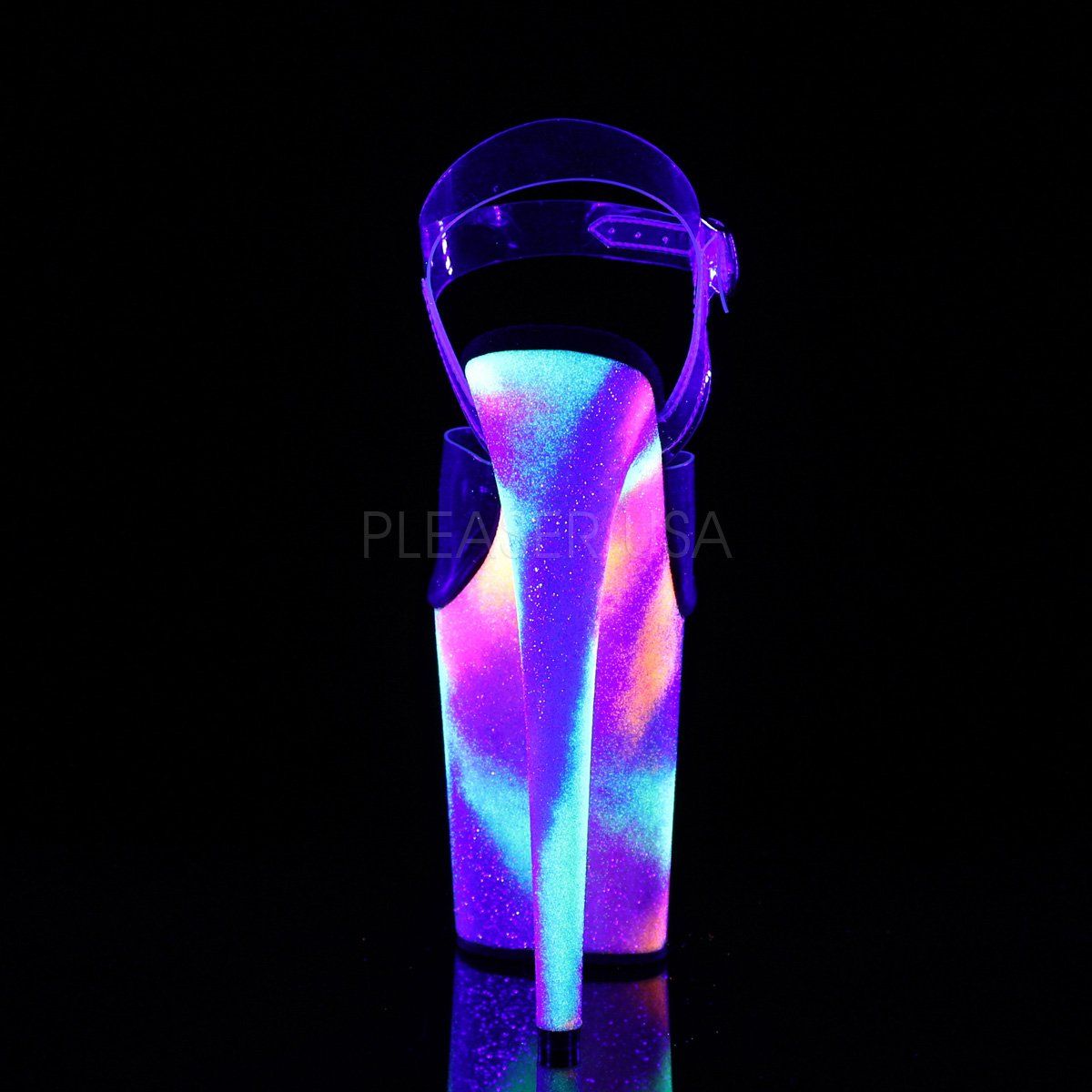 FLAMINGO-808GXY Clear/Neon Glitter Platform Sandal Pleaser