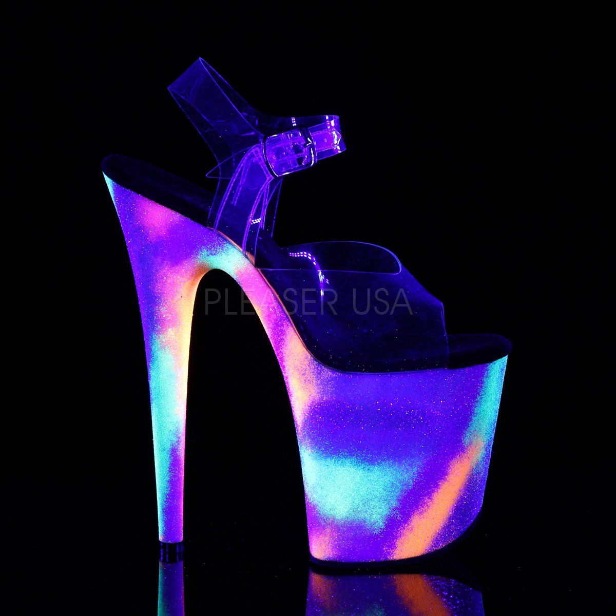 FLAMINGO-808GXY Clear/Neon Glitter Platform Sandal Pleaser