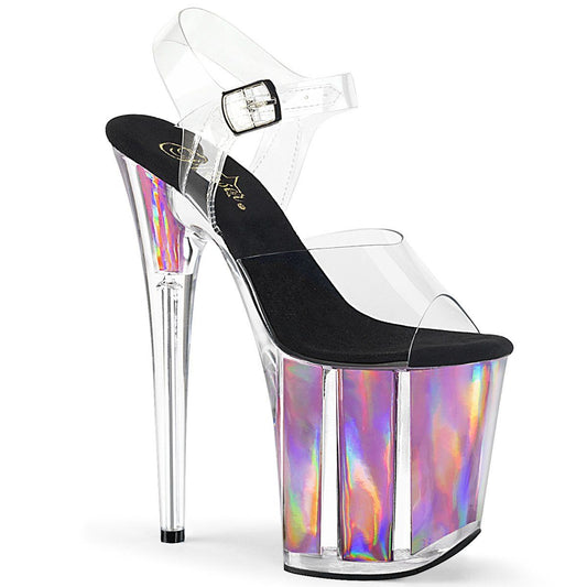 FLAMINGO-808HGI Clear/Pink Hologram Inserts Platform Sandal Pleaser