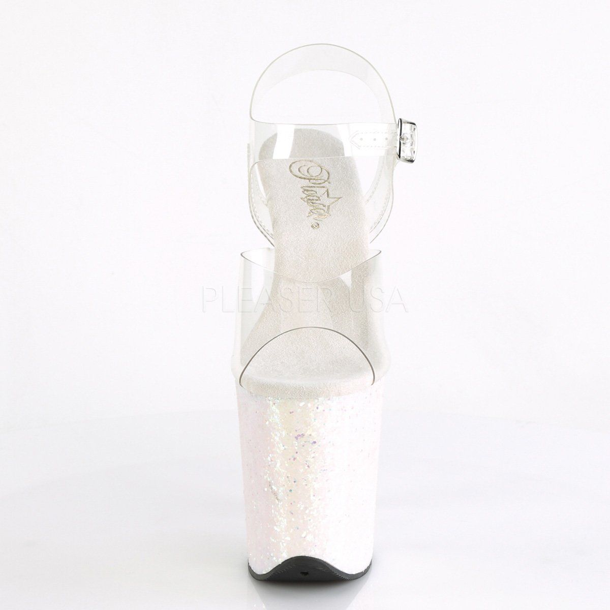 FLAMINGO-808LG Clear/Opal Multi Glitter Platform Sandal Pleaser