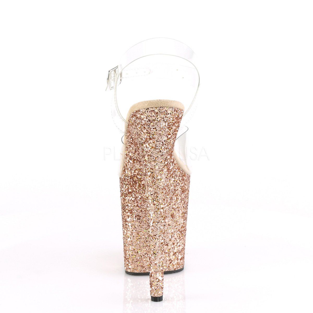 FLAMINGO-808LG Clear/Rose Gold Holo Glitter Platform Sandal Pleaser
