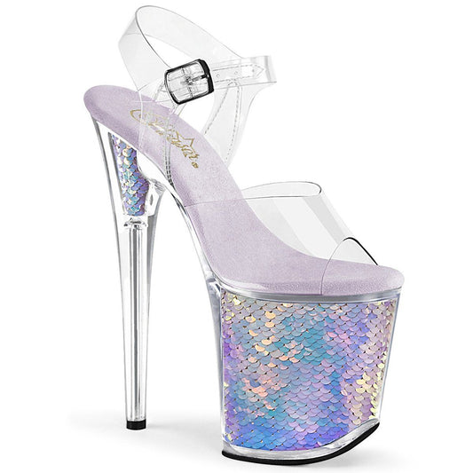 FLAMINGO-808MC Clear/Lavender Hologram Inserts Platform Sandal Pleaser
