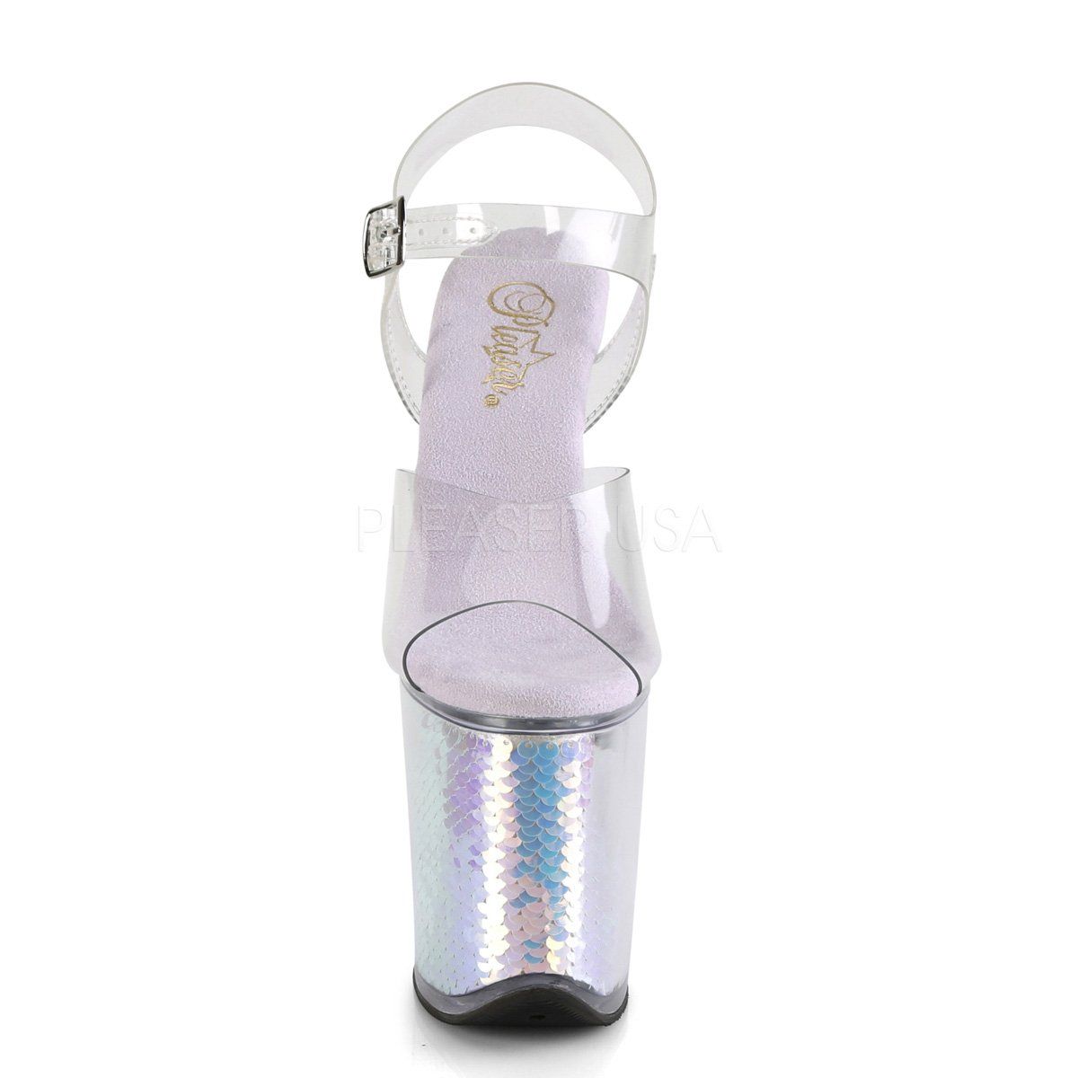 FLAMINGO-808MC Clear/Lavender Hologram Inserts Platform Sandal Pleaser