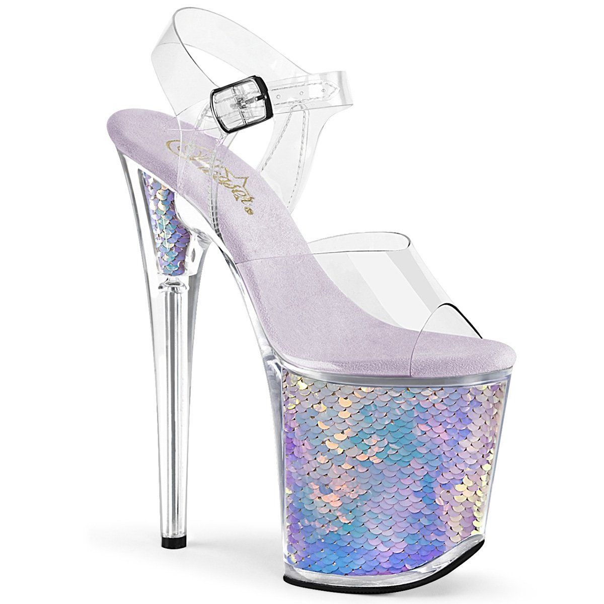 FLAMINGO-808MC Clear/Lavender Hologram Inserts Platform Sandal Pleaser