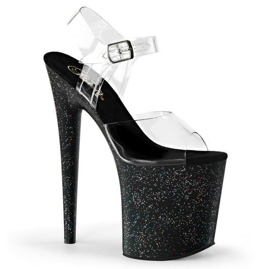 FLAMINGO-808MG Clear/Black Platform Sandal Pleaser