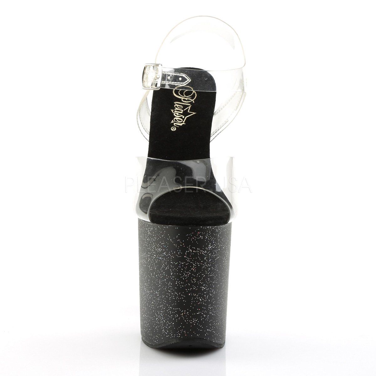 FLAMINGO-808MG Clear/Black Platform Sandal Pleaser