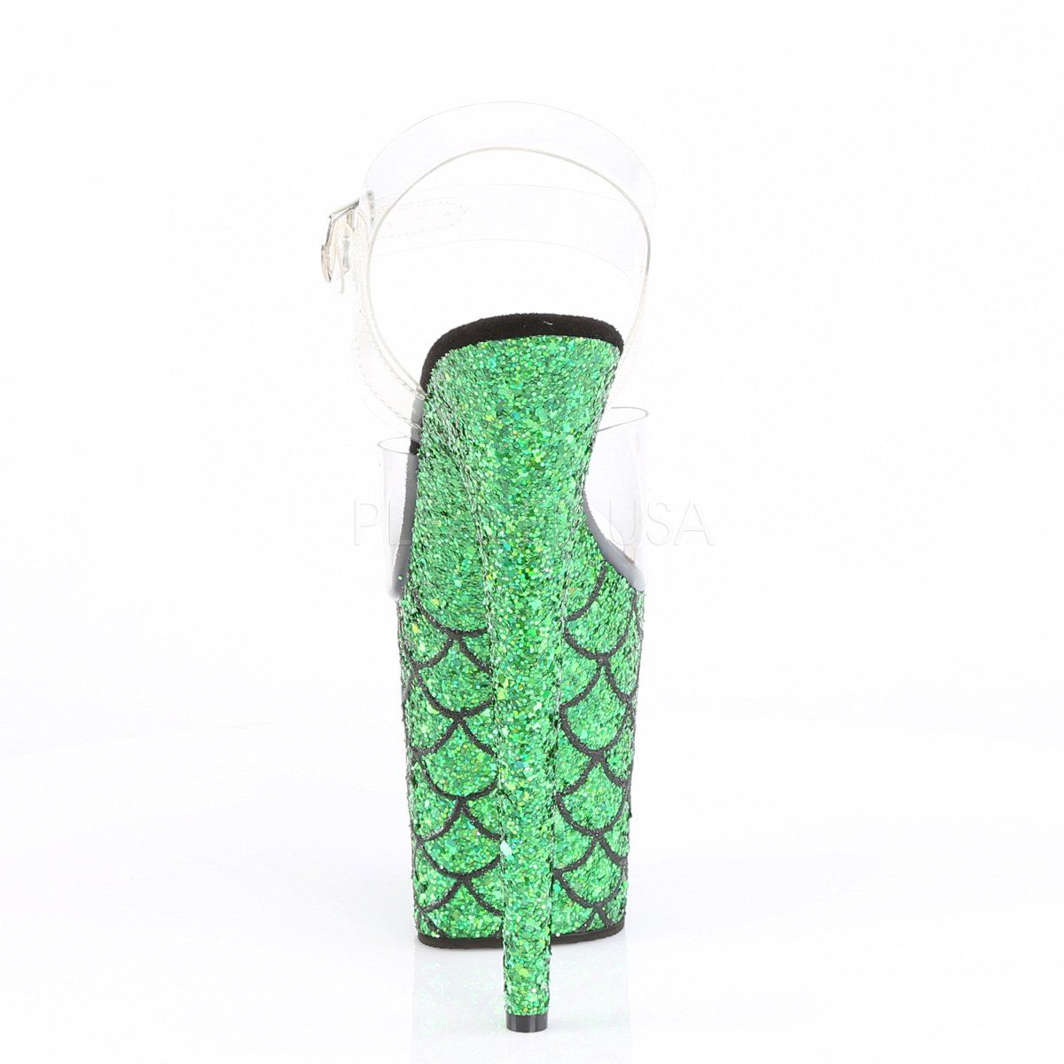 FLAMINGO-808MSLG Clear/Green Multi Glitter Platform Sandal Pleaser