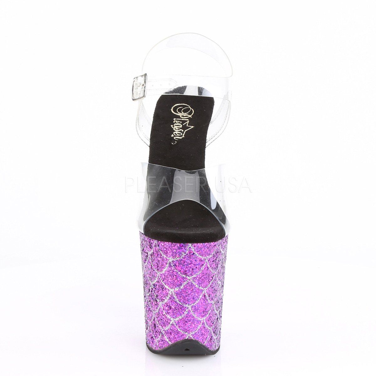 FLAMINGO-808MSLG Clear/Purple Multi Glitter Platform Sandal Pleaser