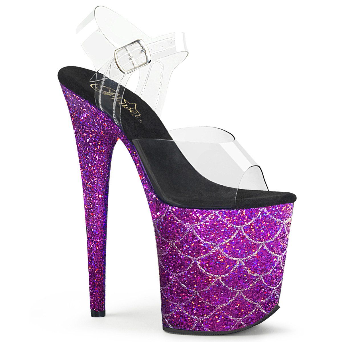 FLAMINGO-808MSLG Clear/Purple Multi Glitter Platform Sandal Pleaser
