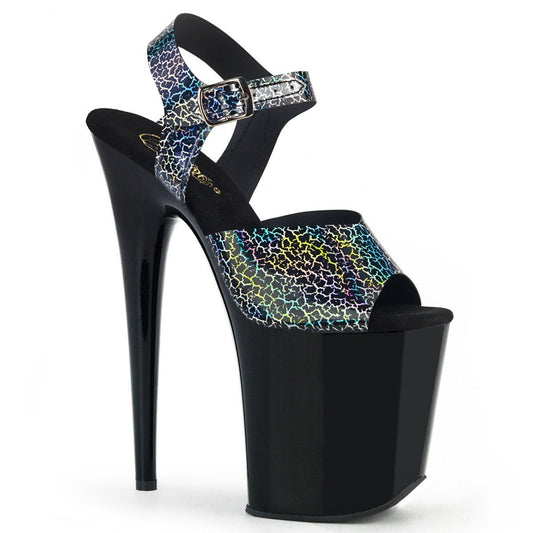FLAMINGO-808N-CK Black Cracker Hologram TPU/Black Platform Sandal Pleaser