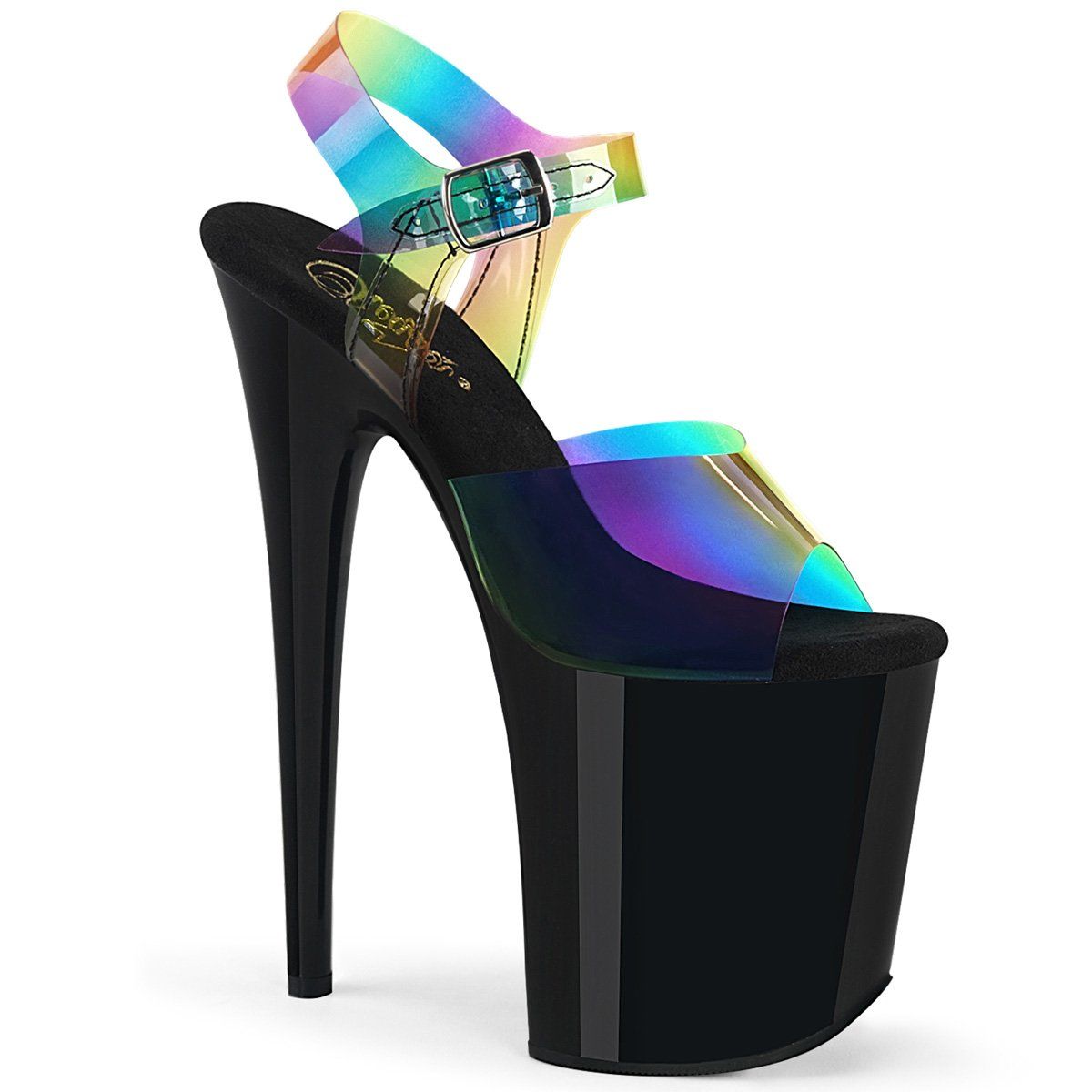 FLAMINGO-808RB Rainbow PVC/Black Platform Sandal Pleaser