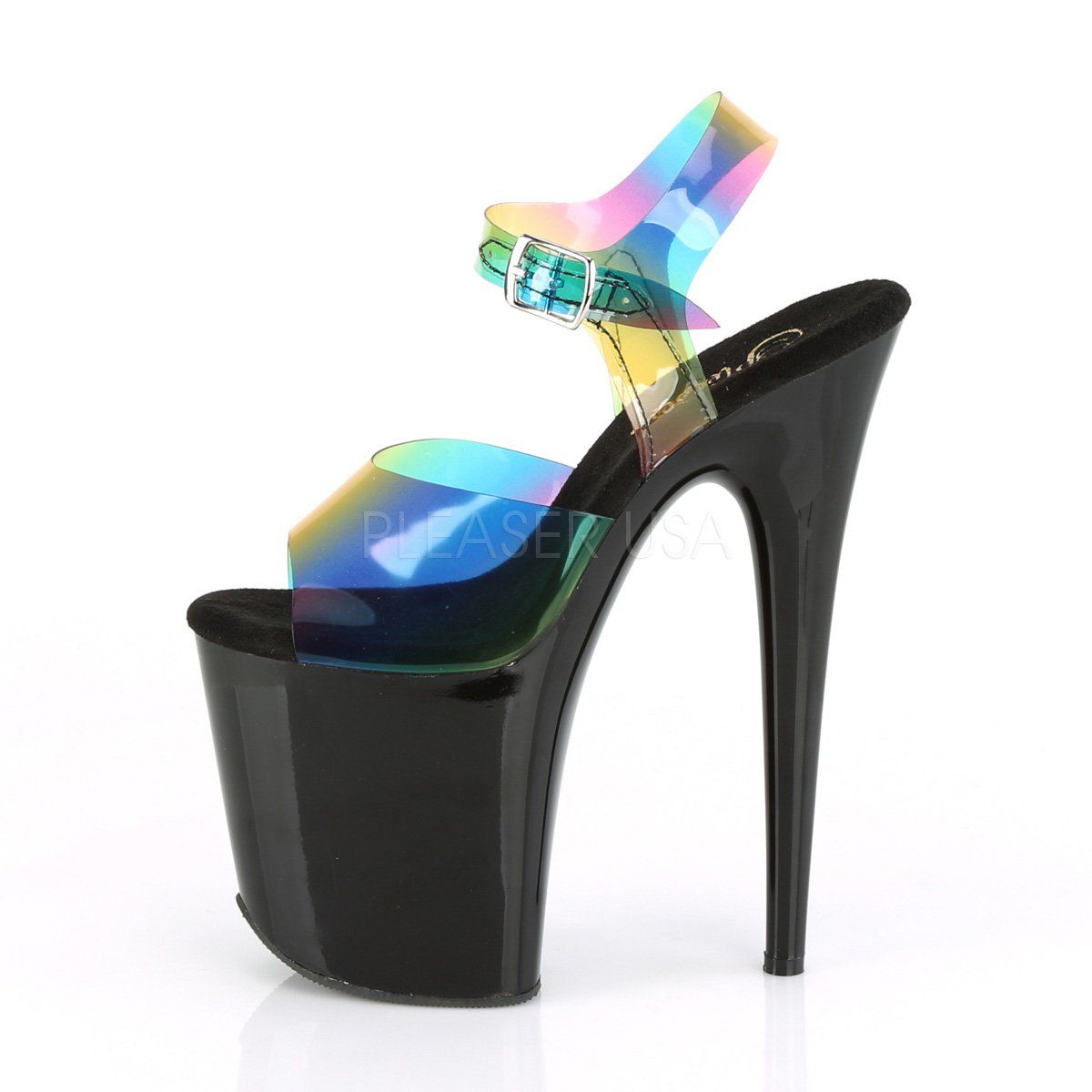 FLAMINGO-808RB Rainbow PVC/Black Platform Sandal Pleaser