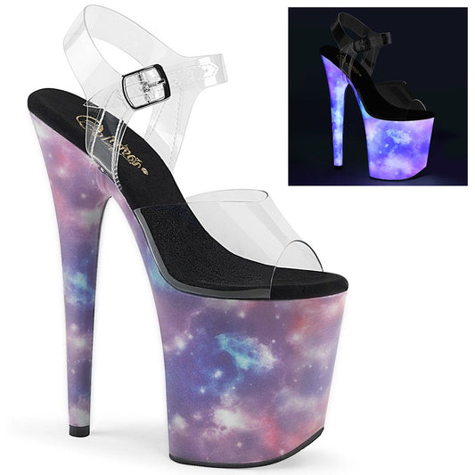 FLAMINGO-808REFL Clear/Purple-Blue Reflective Platform Sandal Pleaser