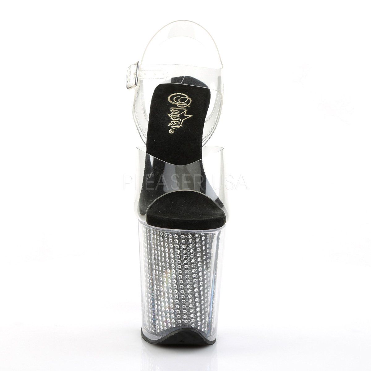 FLAMINGO-808SRS Clear/Black SRS Platform Sandal Pleaser