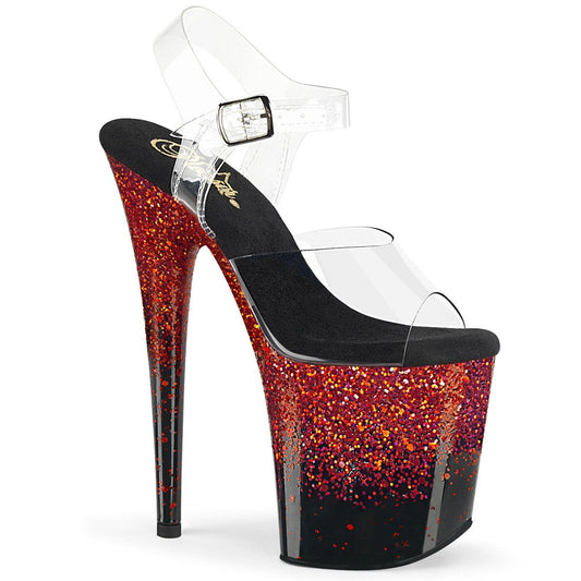 FLAMINGO-808SS Clear/ Black -Red Multi Glitter Platform Sandal Pleaser