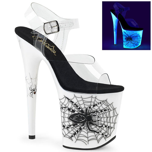 FLAMINGO-808SW Clear/Neon White Spider Web Platform Sandal Pleaser