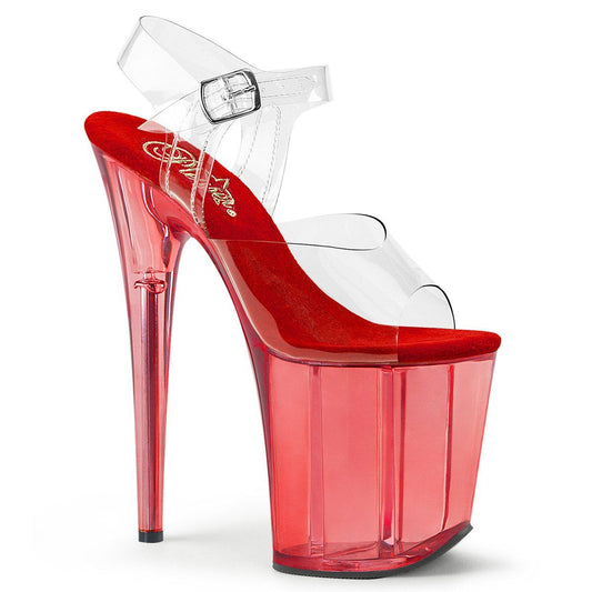 FLAMINGO-808T Clear/Red Tinted Platform Sandal Pleaser