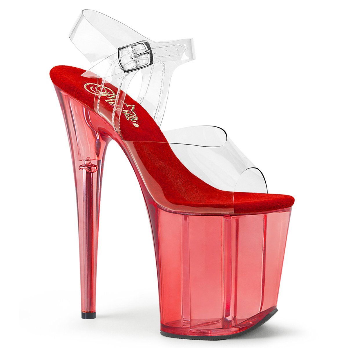 FLAMINGO-808T Clear/Red Tinted Platform Sandal Pleaser