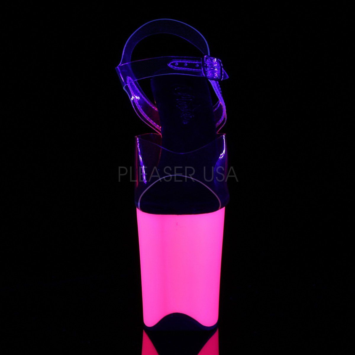FLAMINGO-808UV Clear/Neon Pink Platform Sandal Pleaser