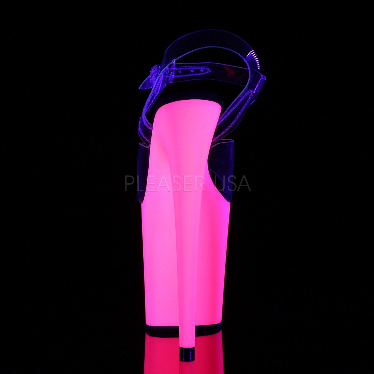 FLAMINGO-808UV Clear/Neon Pink Platform Sandal Pleaser