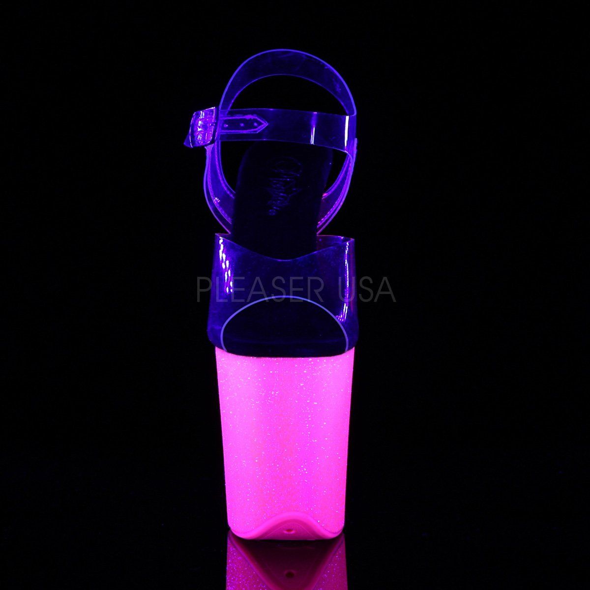 FLAMINGO-808UVG Clear/Neon Hot Pink Glitter Platform Sandal Pleaser