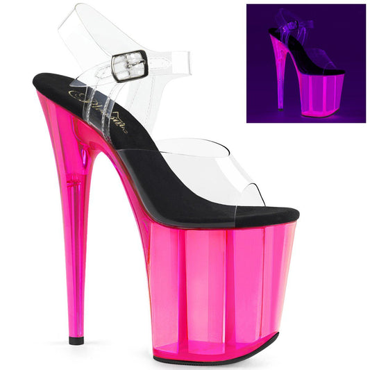 FLAMINGO-808UVT Clear/Hot Pink Tinted Platform Sandal Pleaser