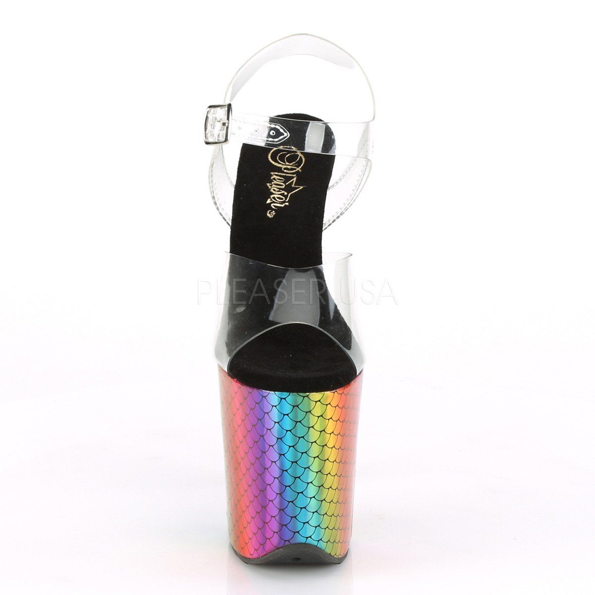 FLAMINGO-808WR Clear/Laser Rainbow Hologram Wrapped Platform Sandal Pleaser