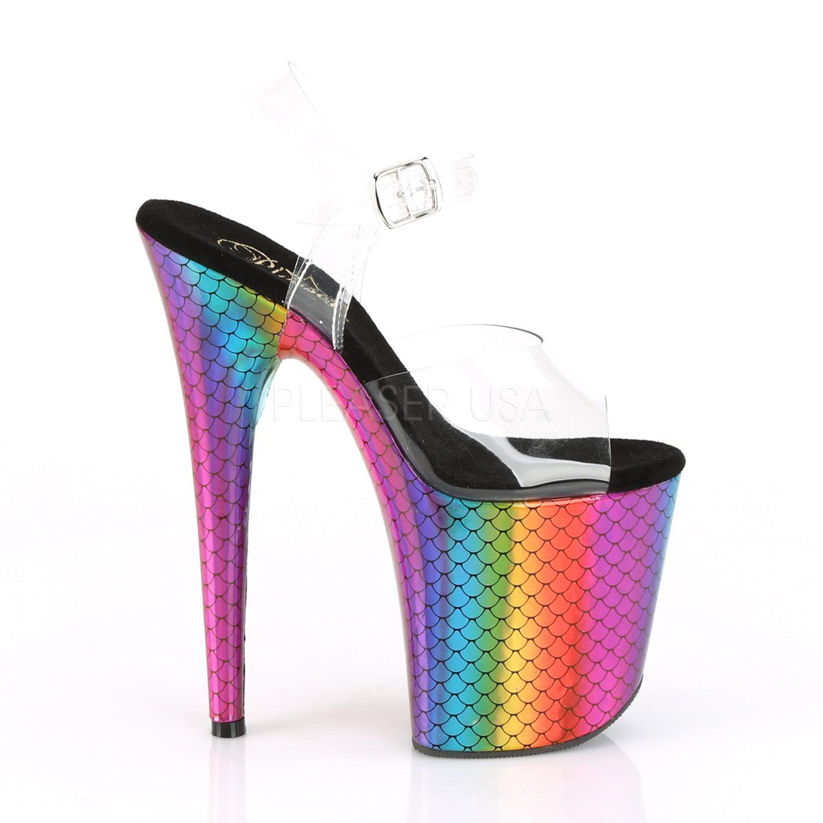 FLAMINGO-808WR Clear/Laser Rainbow Hologram Wrapped Platform Sandal Pleaser