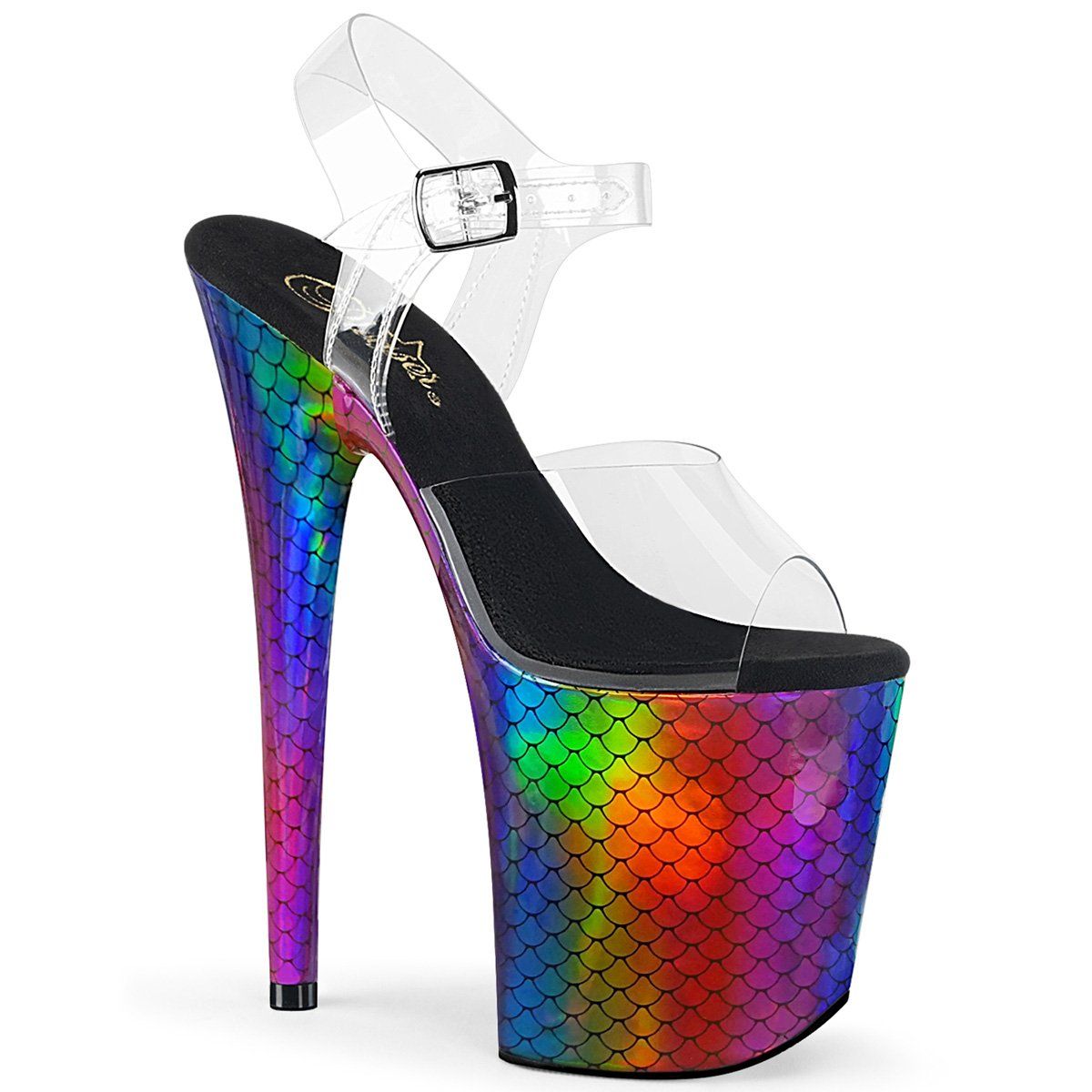 FLAMINGO-808WR Clear/Laser Rainbow Hologram Wrapped Platform Sandal Pleaser