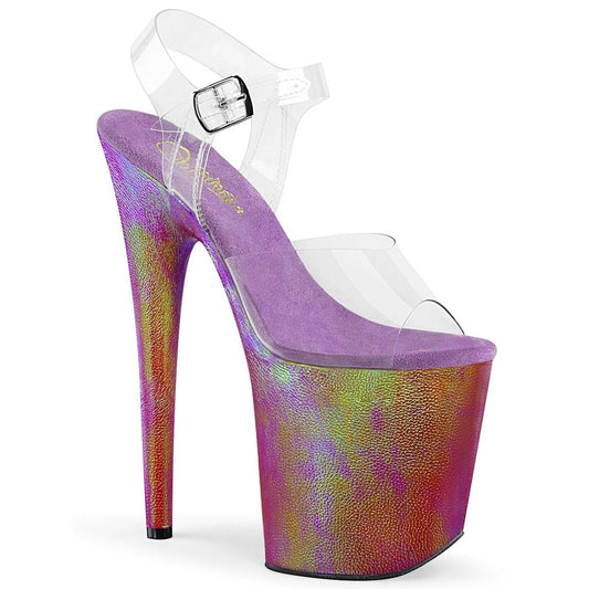 FLAMINGO-808WR Clear/Purple Hologram Wrapped Platform Sandal Pleaser